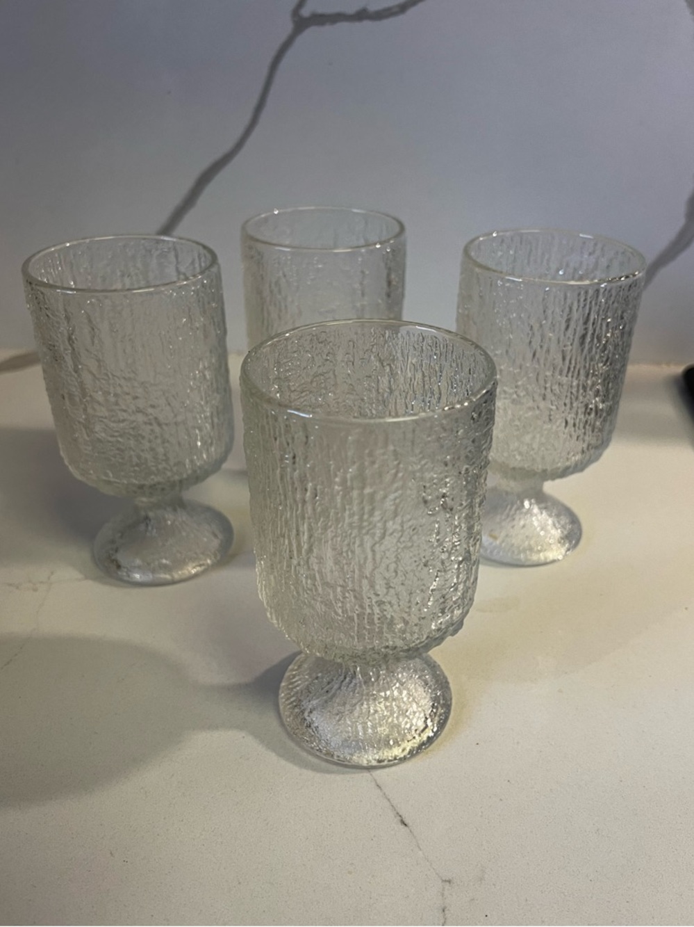 Indiana Glass Crystal Ice Water Goblet Set Vintage Clear Textured Stemware Set 4